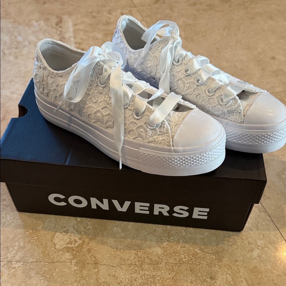 Converse White Lace Platform Sneakers